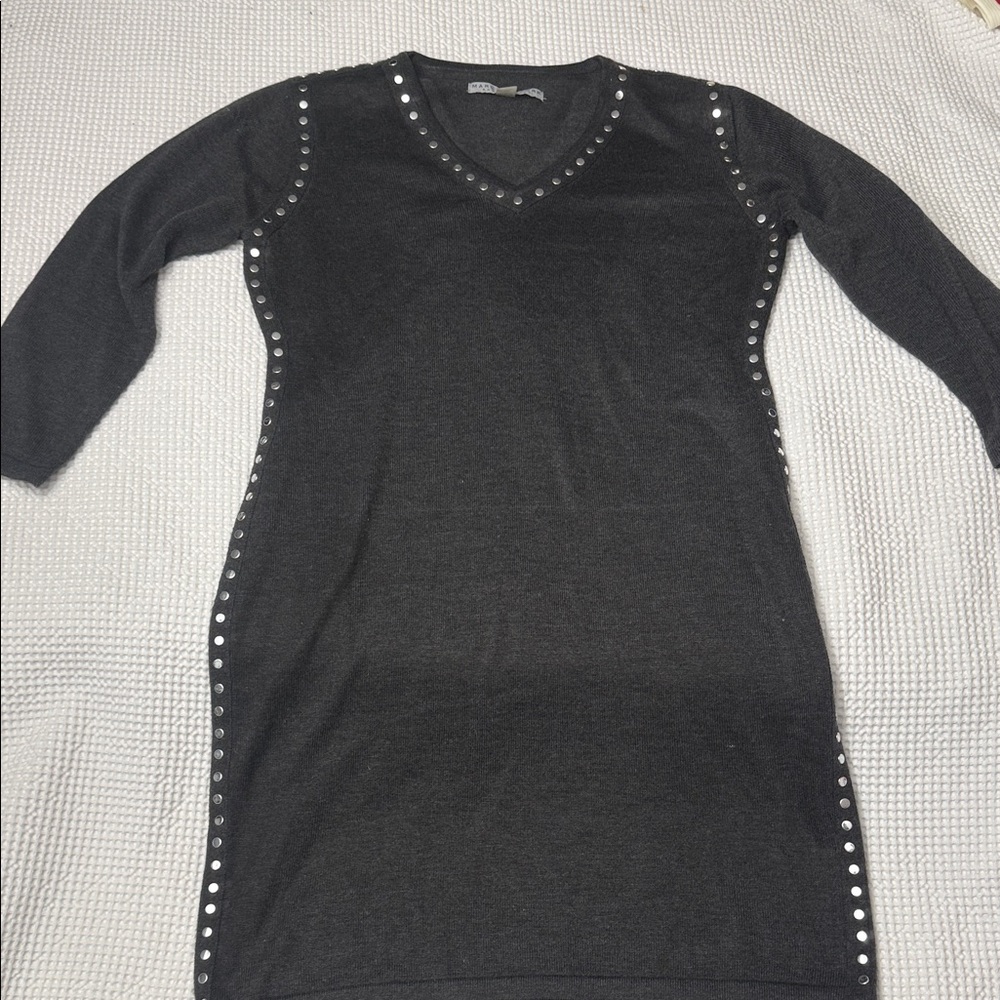 Grey Studded Marc New York V-Neck Sweater Dress - Size Large